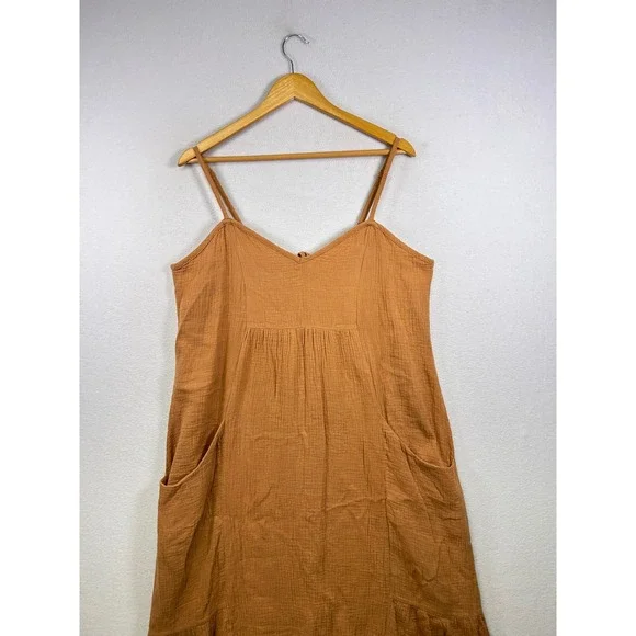 Davi & Dani Cotton Gauze Dress Womens Large Orange Boho Midi Pockets Lagen Look - Picture 4 of 9